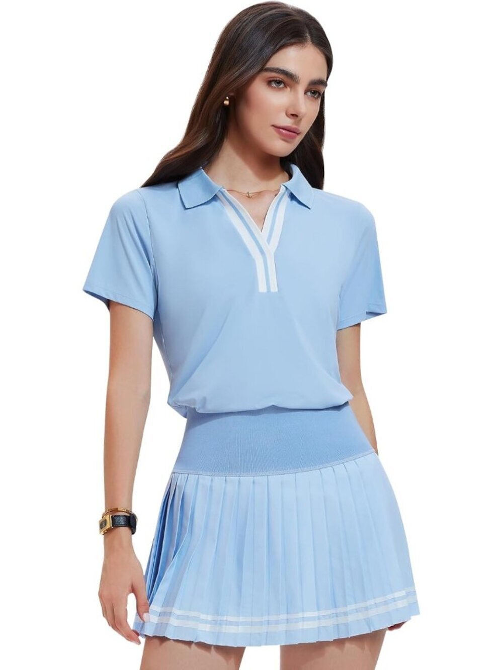 〽️Women's Sky Blue 2 Piece Racer Back Tennis Skirts Tank Top Pull On Golf Dress